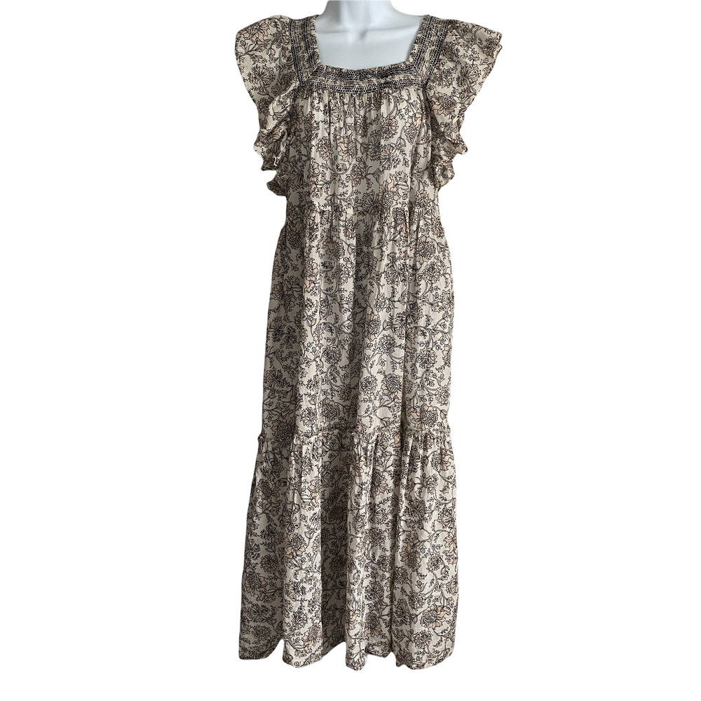 FREE PEOPLE Cream Brown Bonita Printed Floral Midi Dress S